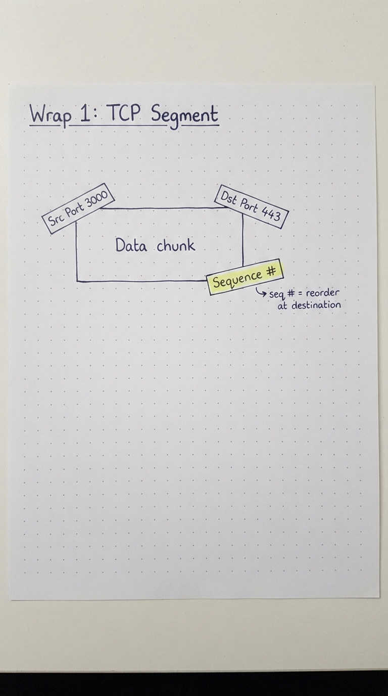 A data chunk wrapped with source port, destination port and a sequence number to form a TCP segment.