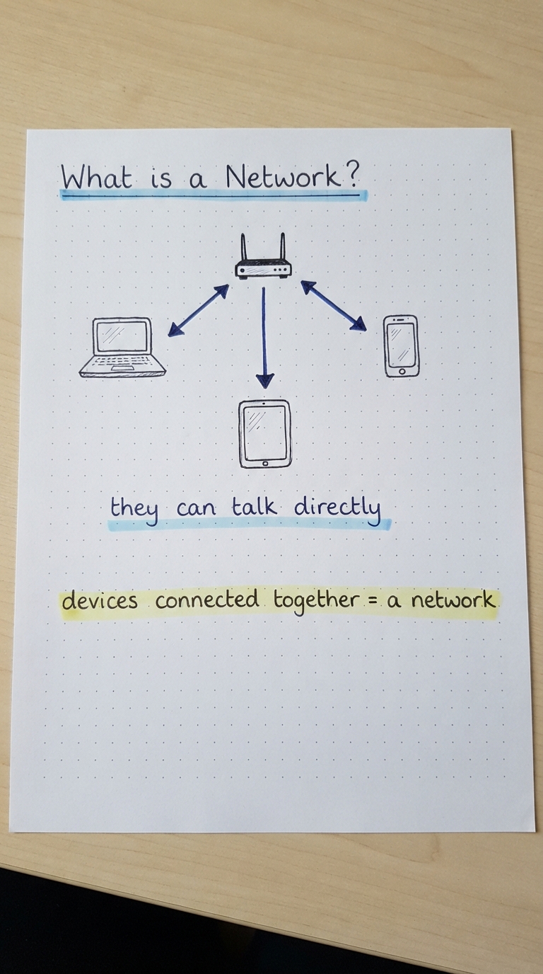 A router connected in a star to a laptop, phone and tablet.