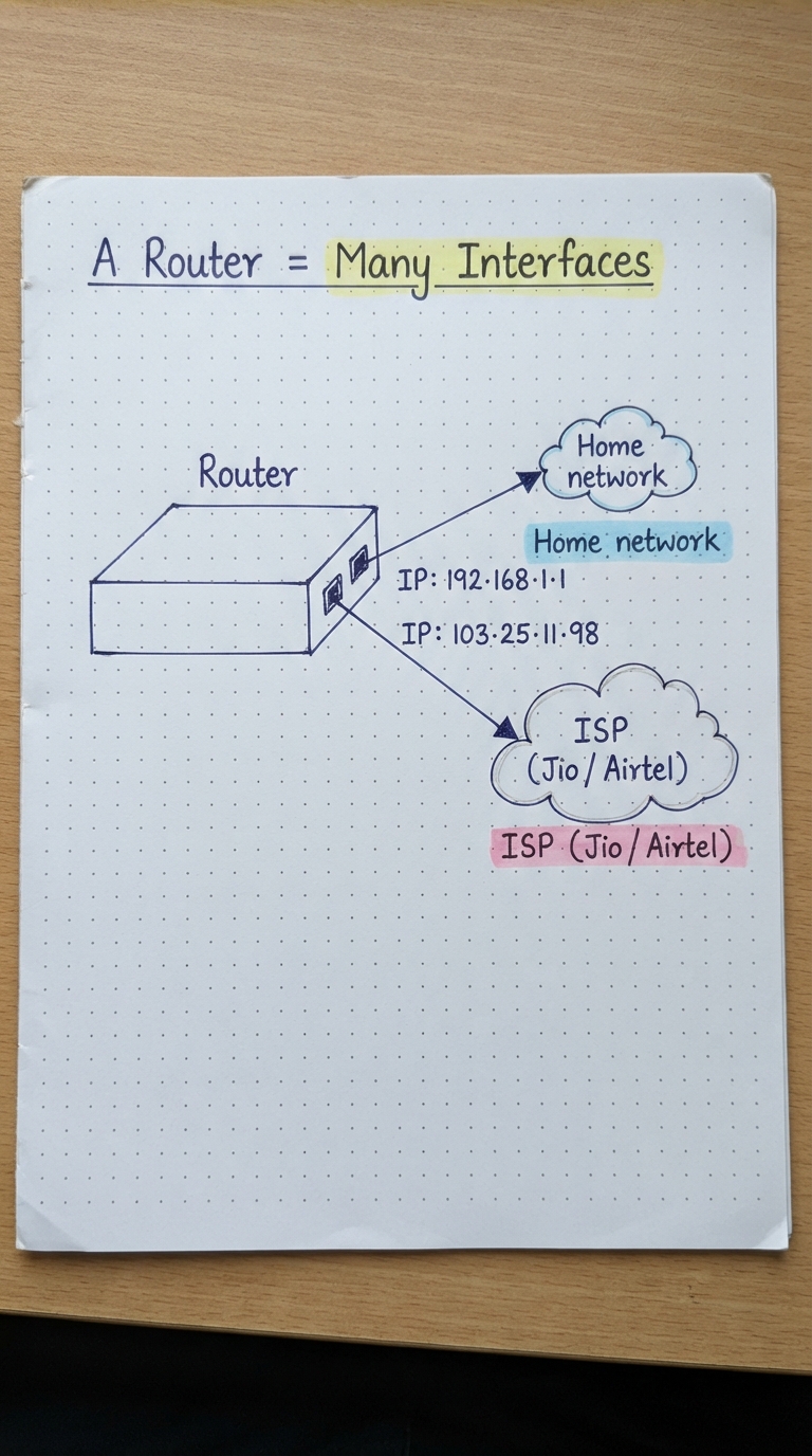 A router with two ports, one facing the home network, one facing the ISP.