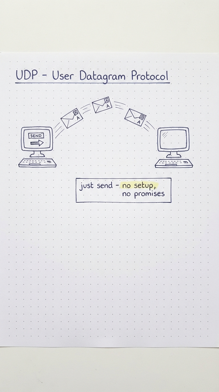 A computer tossing datagrams to another with no setup.