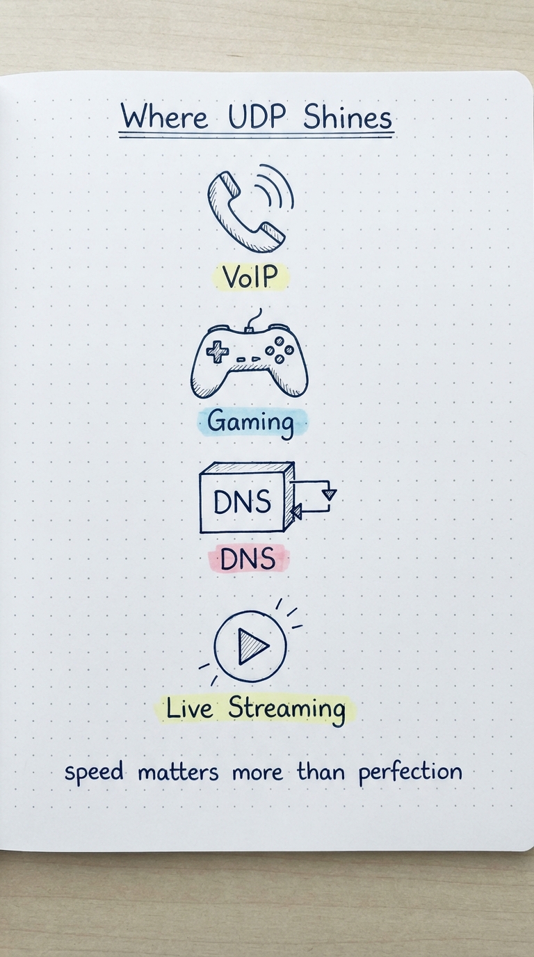 VoIP, gaming, DNS and live streaming icons.