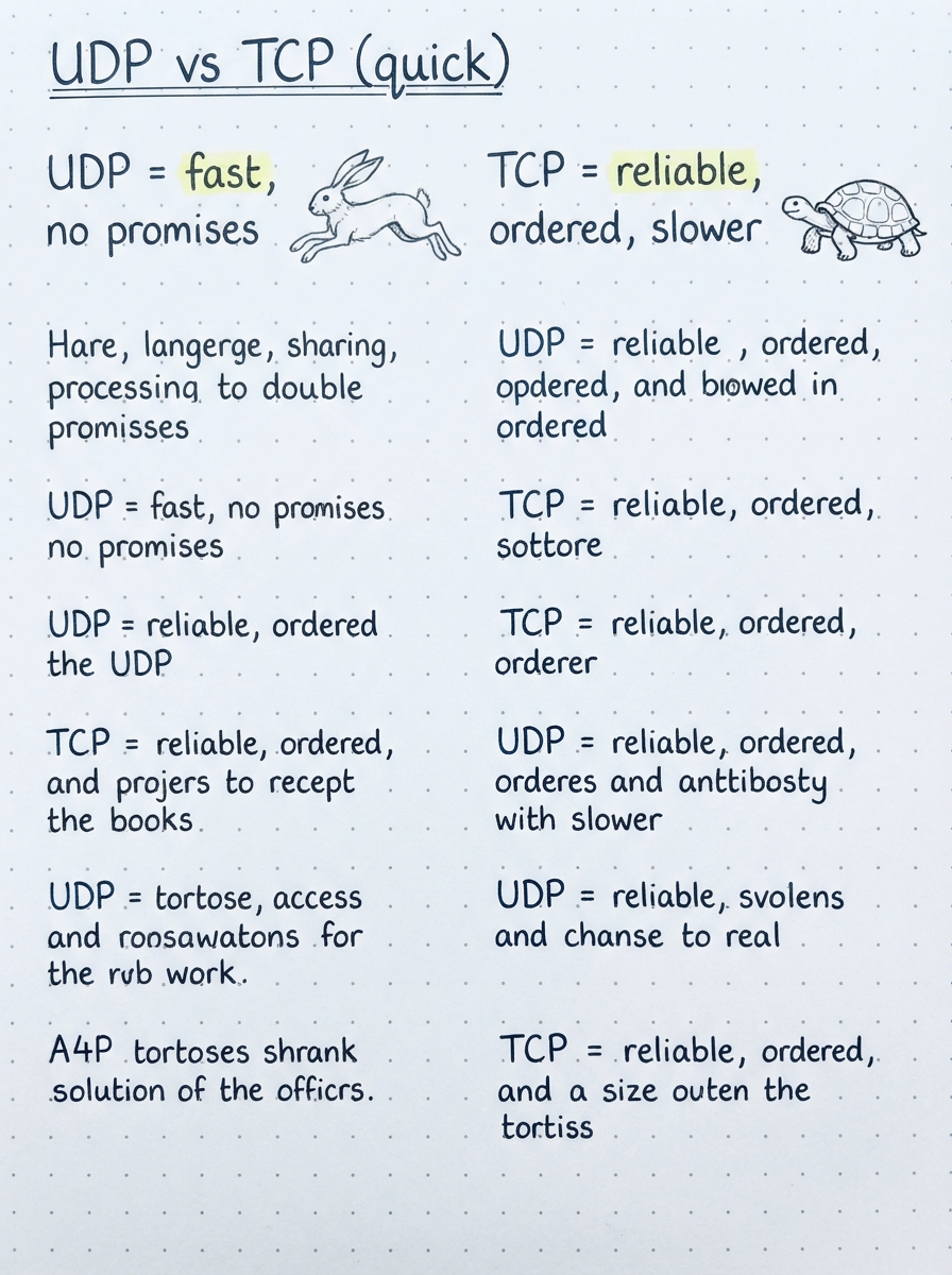 A hare (UDP, fast) next to a tortoise (TCP, reliable).