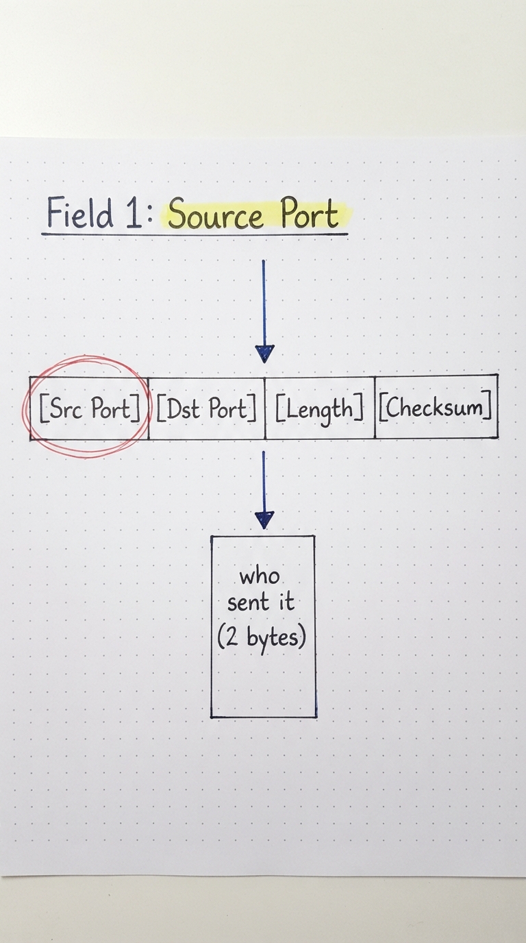 Header row with the source port field circled.