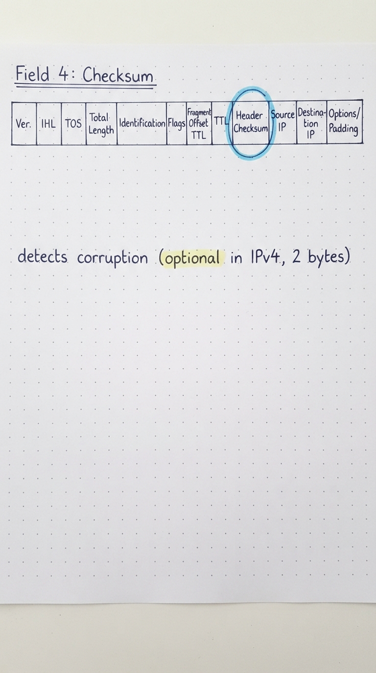 Header row with the checksum field circled.