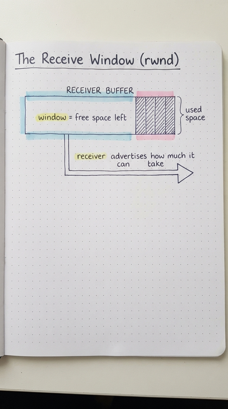 The receiver buffer with free space labelled as the window.
