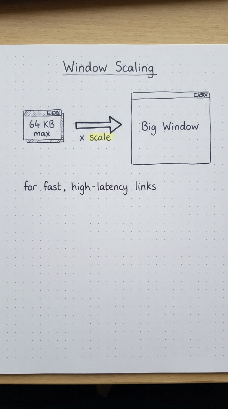 A small 64 KB window multiplied by a scale factor into a large window.