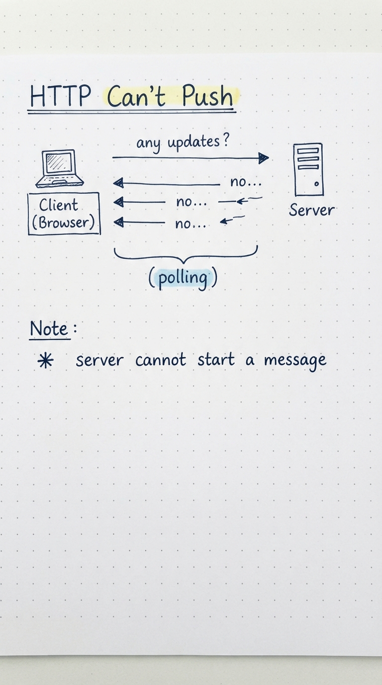 A client repeatedly polling; the server keeps replying "no updates".