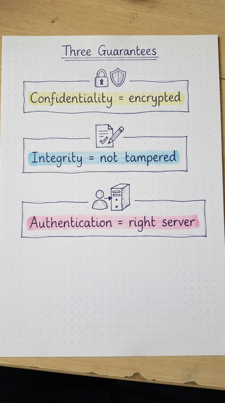 Confidentiality, integrity, authentication.