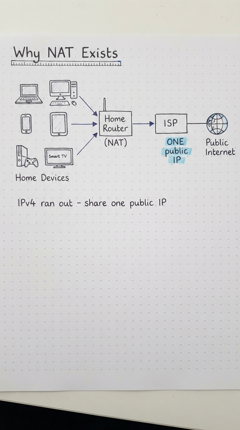 Many home devices behind a single public IP from the ISP.