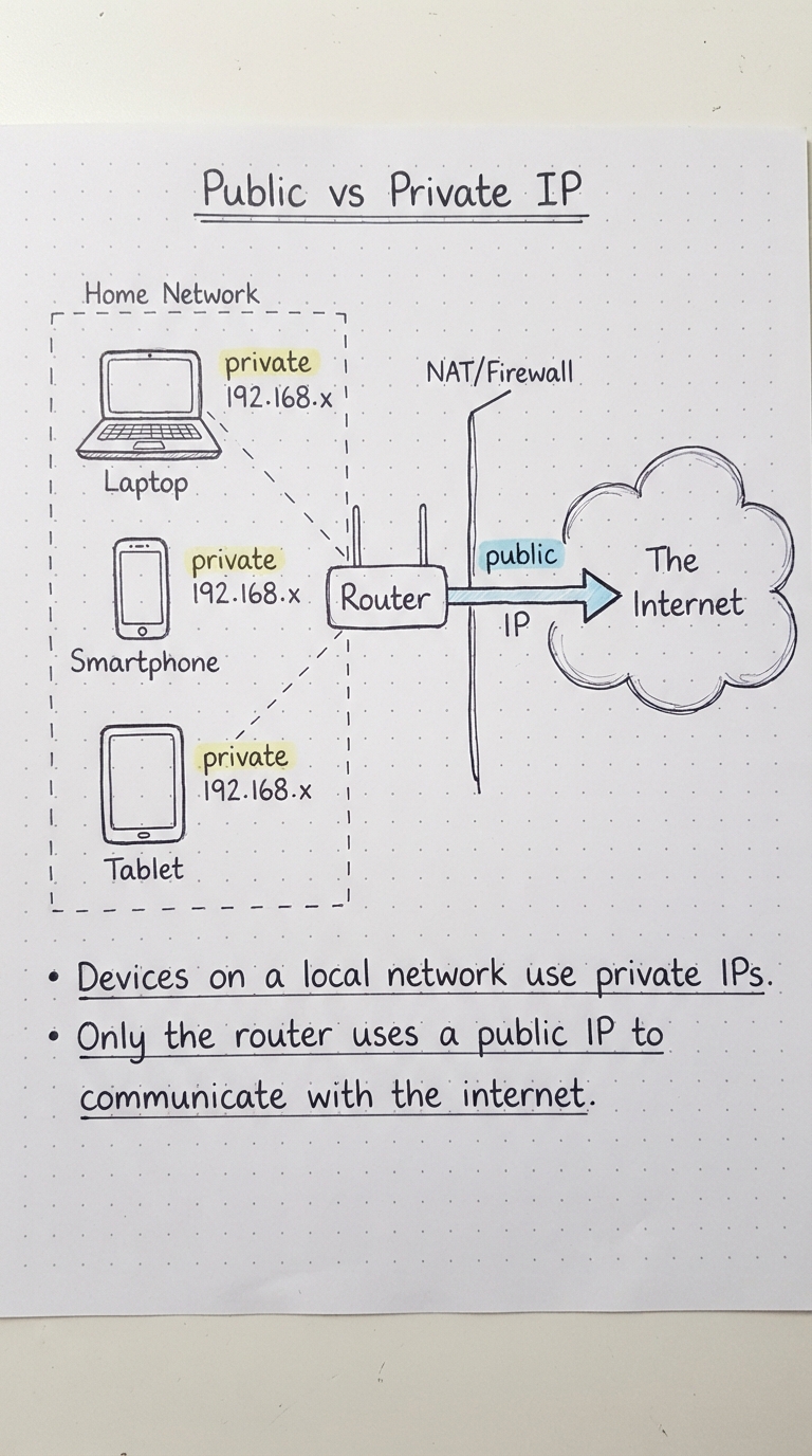 Private 192.168.x devices behind a router with one public IP.