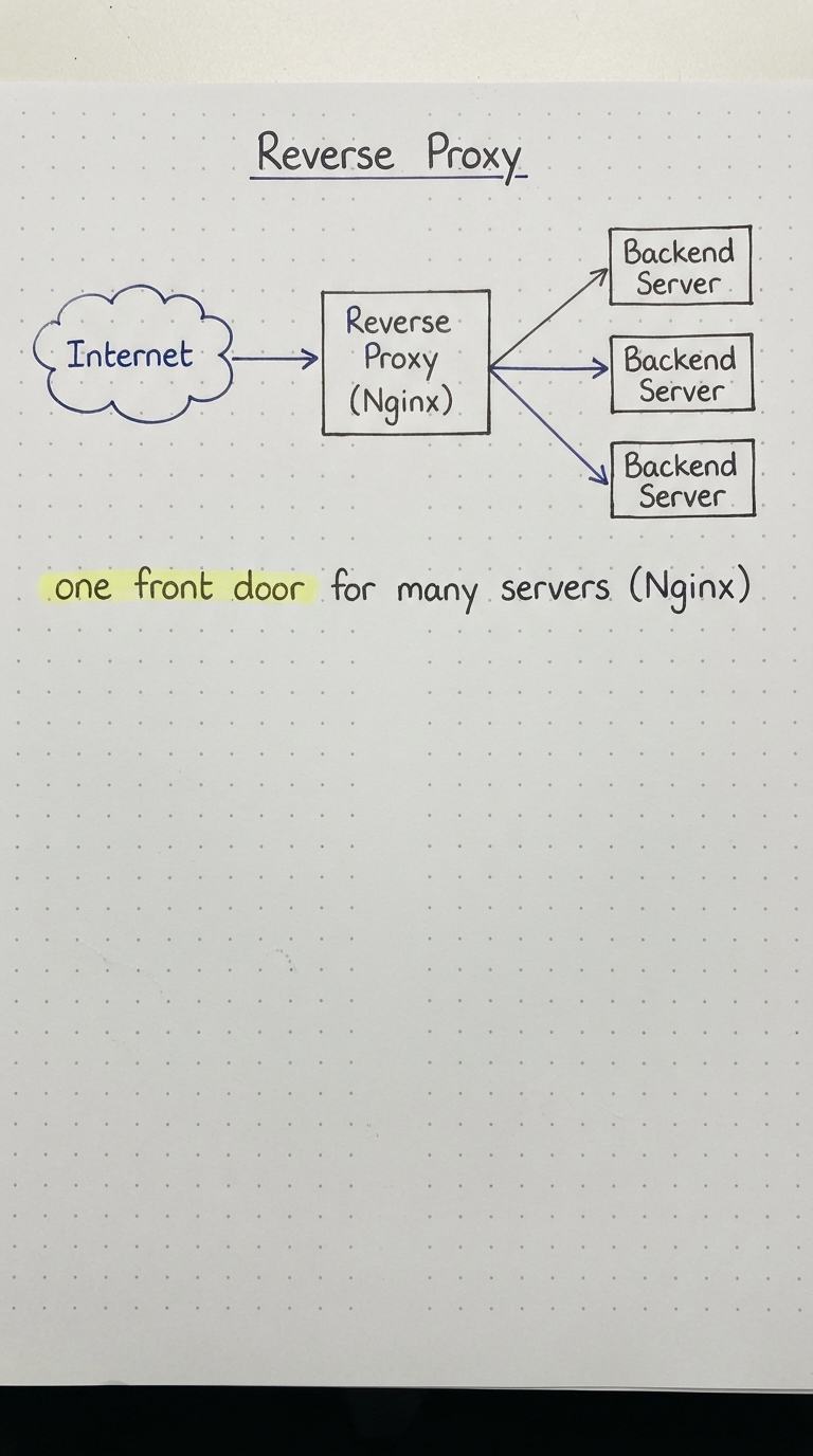 Internet to a reverse proxy to several backend servers.