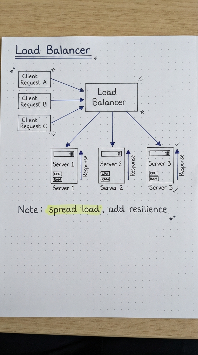 Incoming requests spread evenly across three identical servers.